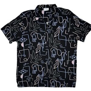 Level Ten‎ Design Shirt Abstract Print Short Sleeve Button Down Casual Top